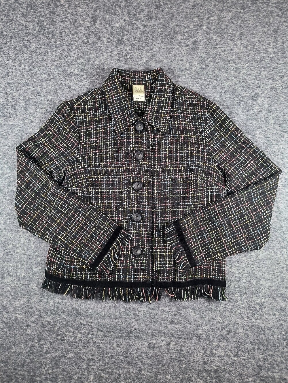 Vintage Pine Cove tweed blazer jacket with fringes, women's size 12